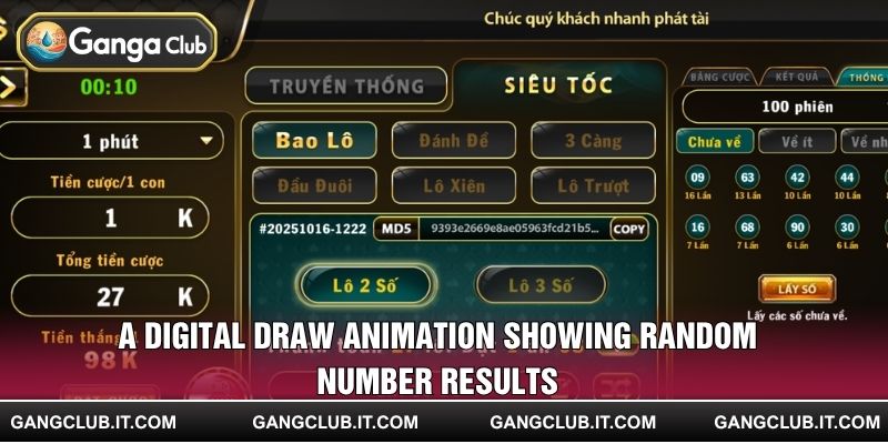 A digital draw animation showing random number results