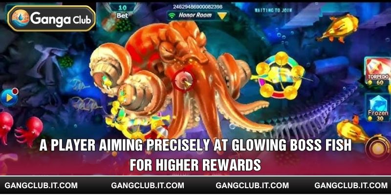A player aiming precisely at glowing boss fish for higher rewards