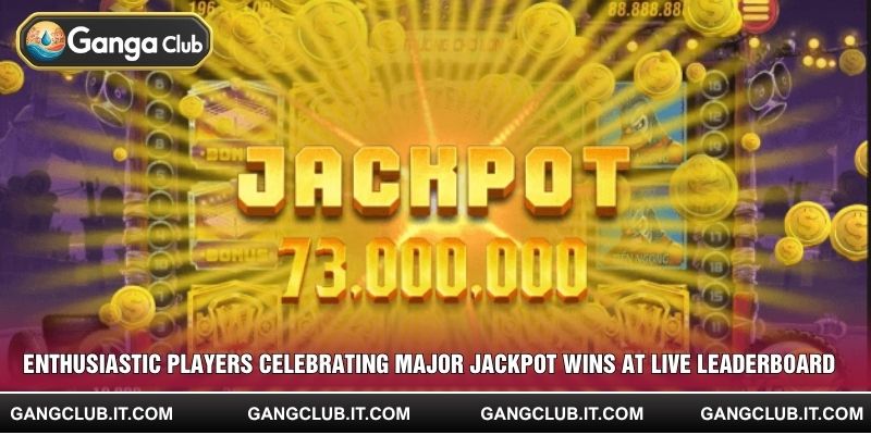 Enthusiastic players celebrating major jackpot wins at live leaderboard