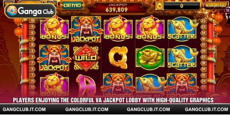 Players enjoying the colorful VA Jackpot lobby with high-quality graphics 