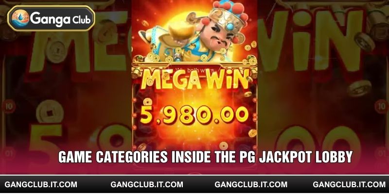 The menu featuring various jackpot slot categories and bonus icons